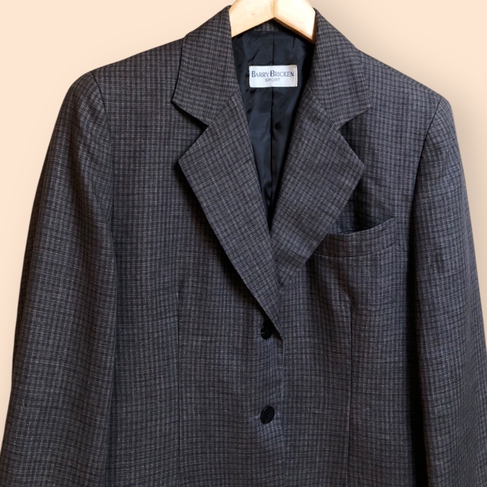 Vintage 90s Barry Bricken Sport Blazer & Skirt Suit Set Grey Plaid Women 4/10 - Picture 4 of 16